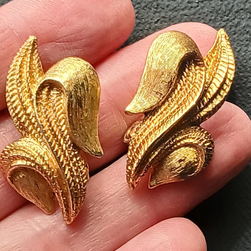 Vintage Monet PATD, Brushed Gold-tone Clip-on Earrings